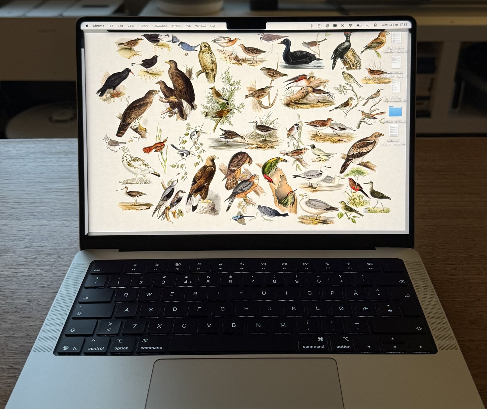 A MacBook with the collage as its desktop picture